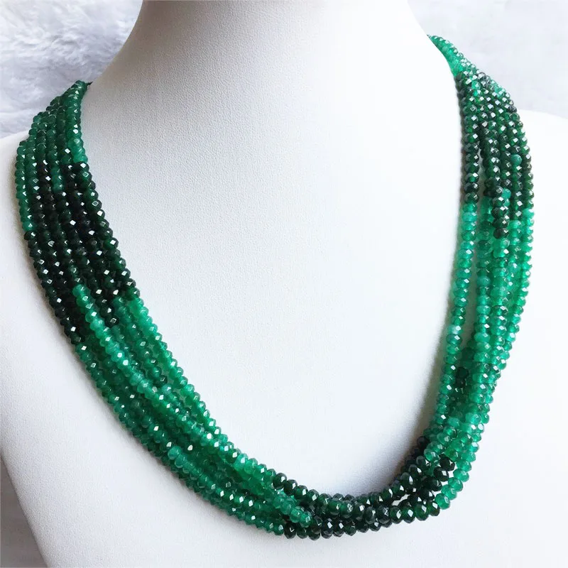 

Женское Ожерелье с зеленым Изумрудом и сапфиром, двухцветная цепочка из натурального нефрита с гранями, колье-чокер с бусинами, подарочное Ювелирное Украшение