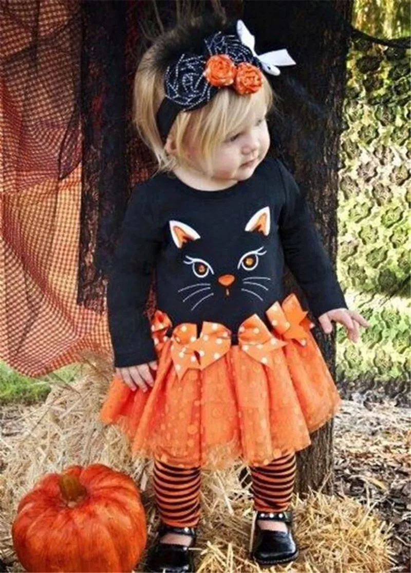 Emmaaby/костюм на Хэллоуин с длинными рукавами и рисунком кота для маленьких девочек