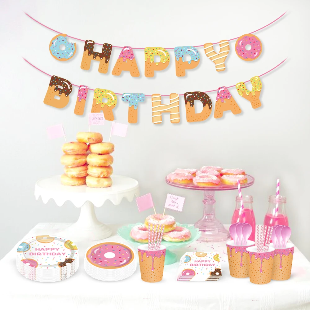 

Doughnut Paper Cake Topper Cupcake Toppers Disposable Tableware Donut Theme Party Decorations Children Baby Shower Supplies