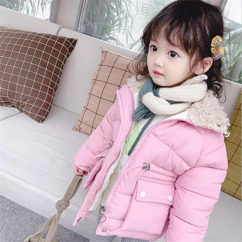 

2019 Winter Girls Coat Long Sleeve Thicken Warm Children Outerwear Cute Princess Solid All-match Kid Coats Girl Clothing
