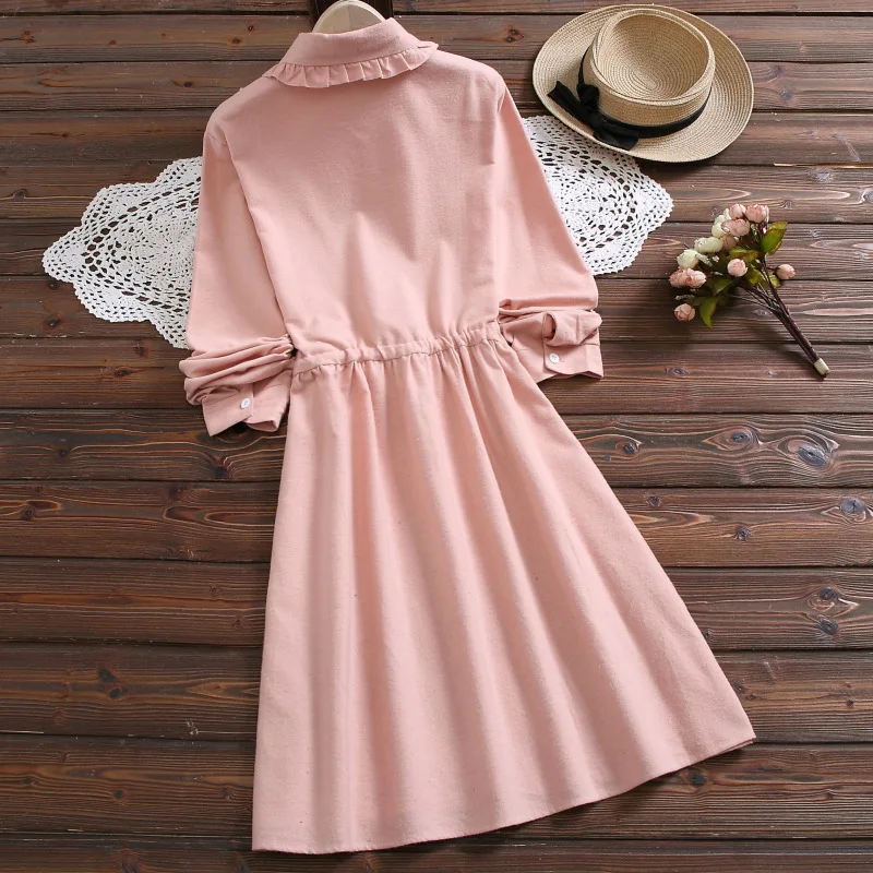 

Spring Floral Embroidery Dresses Women Long Sleeve Green Elegant Vintage Corduroy Dress