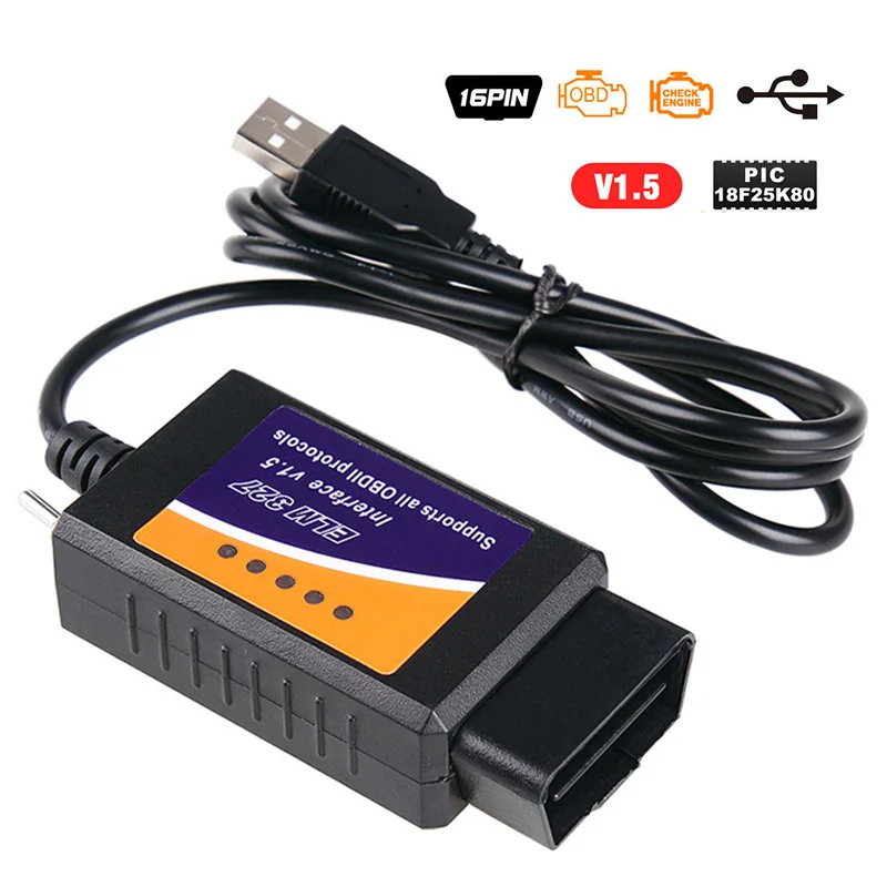 ELM327 Bluetooth USB V1.5 V2.1 OBD2 OBD 2 автомобиля диагностические инструменты сканер CH340+ 25K80 чип HS CAN/MS для Ford для сканирования