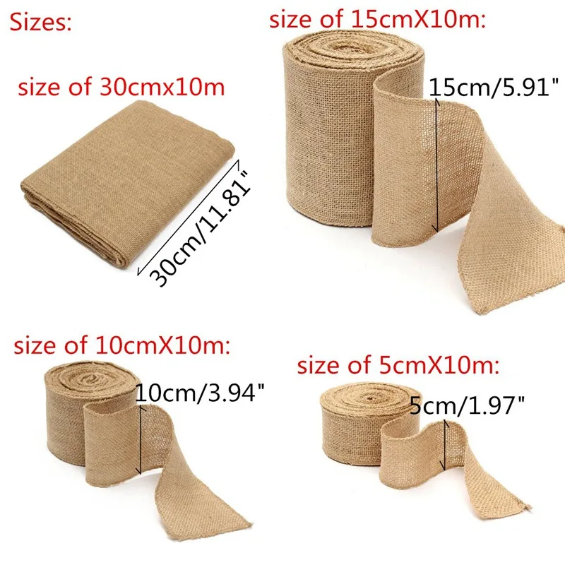 

10M Retro Natural Jute Hessian Burlap Fabric Ribbon Tape Rustic Wedding Belt Strap Floristry Decor DIY Crafts
