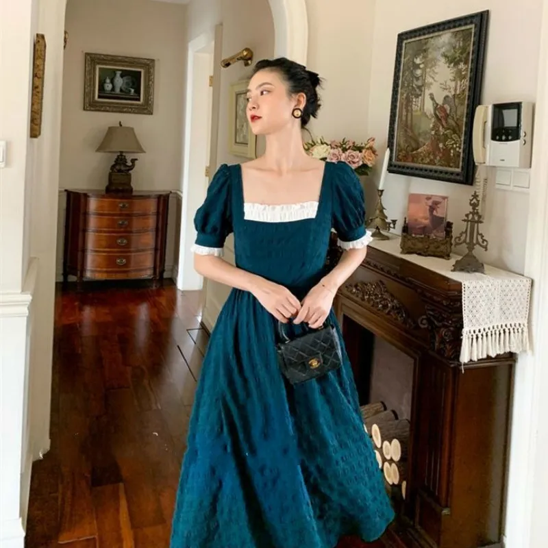 Женское платье с квадратным вырезом Элегантное Длинное во французском ретро