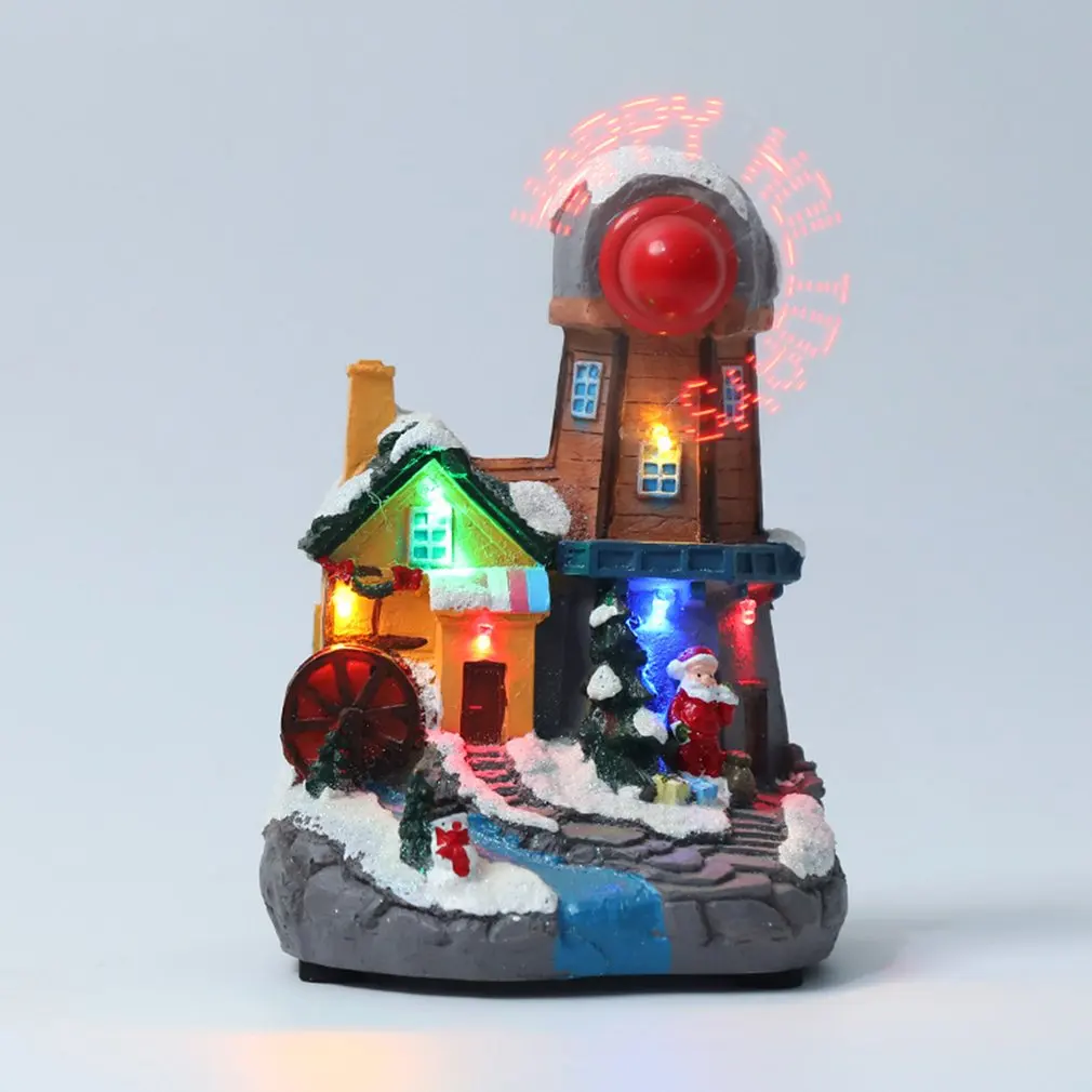 

Christmas Decoration LED Lights Christmas Village Glowing Music House Santa Claus Resin Villa Christmas Gift Ornaments