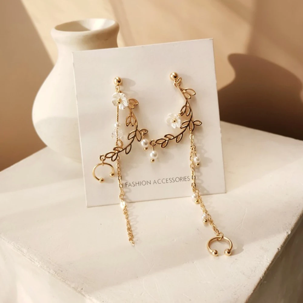 

2021 Han Edition Stud Earrings Lovely Romantic Women Long Tassels Asymmetric Flower Shape Earrings Elegant Jewelry Gifts