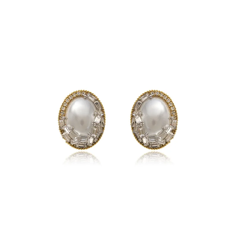 

Luxury Zircon Pearl Oval Stud Earrings For Women 2020 New Jewelry Personality Statement Vintage Earrings Gifts