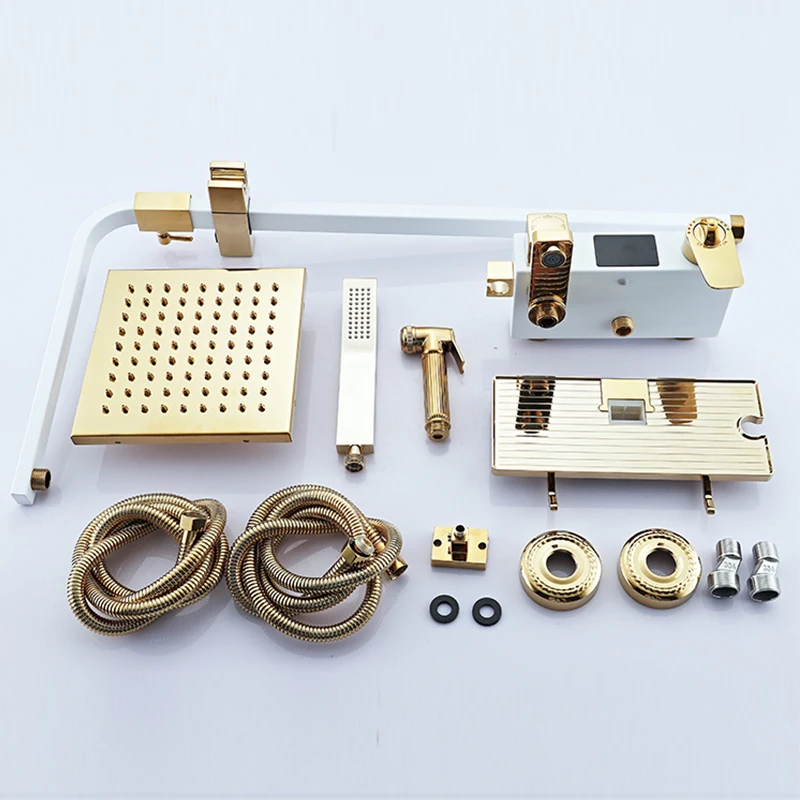 Черный настенный термостатический смеситель для душа набор дождевой ванна