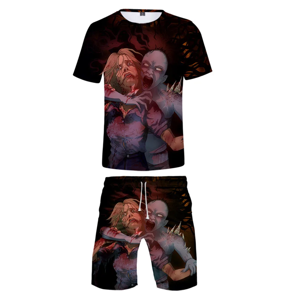2019 новый комплект футболок с 3D принтом Dead by Daylight пляжных шорт круглым вырезом