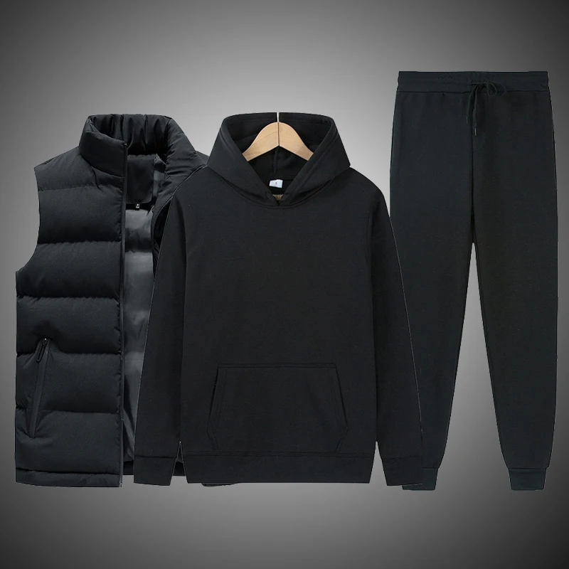 

Brand Men Solid Color Casual Sets New Men's Vest + Hoodies + Pants 3 Piece Tracksuit Trendy Sportswear Set Male Men Clothing Set