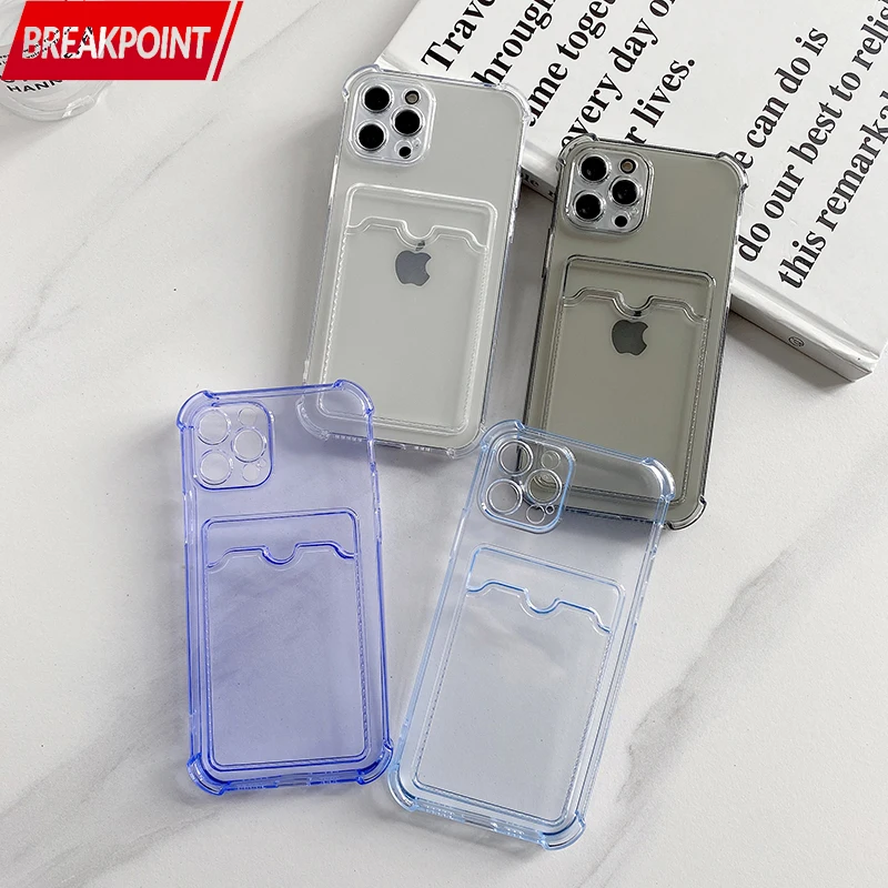 Breakpoint Soft Case For iPhone Xr Transparent Card Pocket Solt Holder For 7 8 Plus SE X Xs 11 12 13 Pro Max Mini Phone Cover