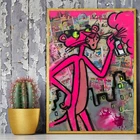 Розовый леопард животные граффити уличное искусство Холст Плакаты и принты Поп мультфильм живопись на стену Спрей картина домашний декор