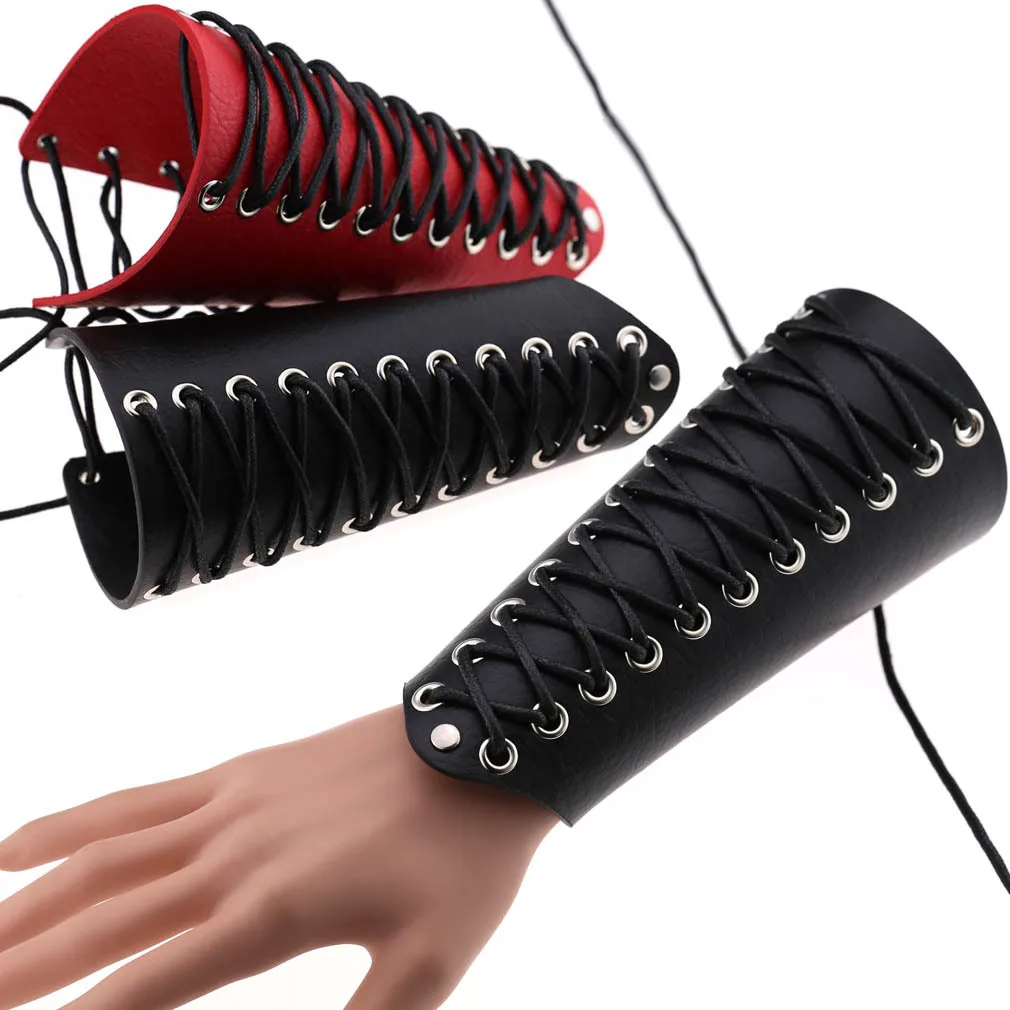 

Gothic Punk Arm Sleeve Cosplay Lace Cross Bandage Harness Wide Cuff Leather Rock Unisex Arm Sleeve