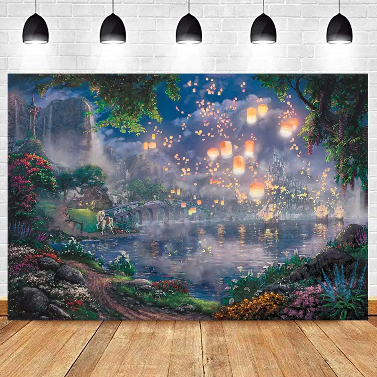 

Fairy Tale Prince Photography Backdrop Palace Castle Garden Lake Lantern Girl Princess Birthday Party Background Wallpaper