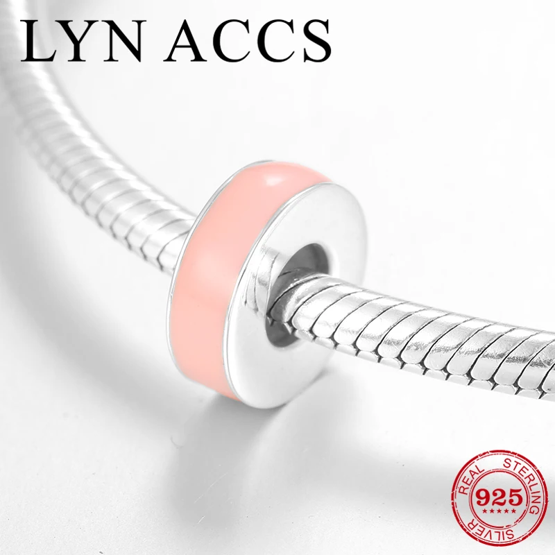 Модные Розовые эмалированные круглые бусины из стерлингового серебра 925 пробы DIY