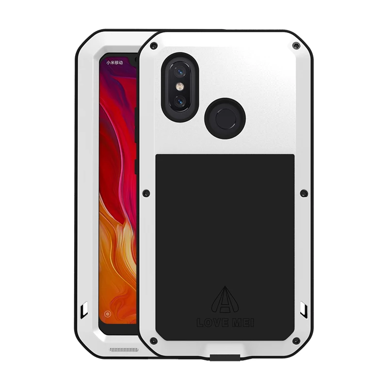 Белый Металлический Чехол Love Mei для Xiaomi Mi 8, ударопрочный чехол для телефона Xiaomi Mi 8 Capa, прочный Броня, противоударный чехол для Xiaomi Mi 8 Coque - Цвет: Белый