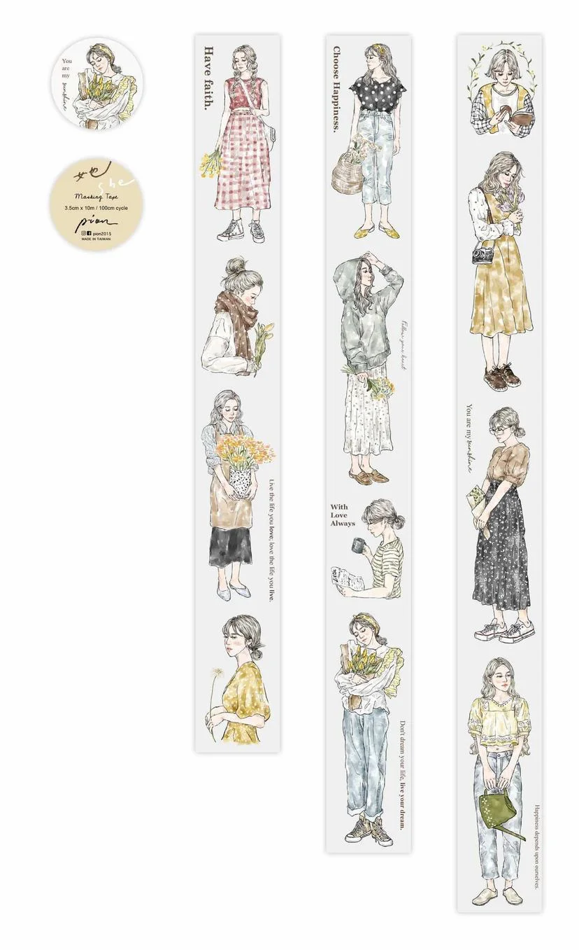 1 петля Er She Fog Pet Taiwan Pion Washi Tape 100 см | Канцтовары для офиса и дома