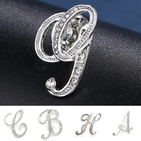 personalize 26 letters initial brooch pins for men women silver color rhinestone lapel pin clothes shirt wedding jewelry gift