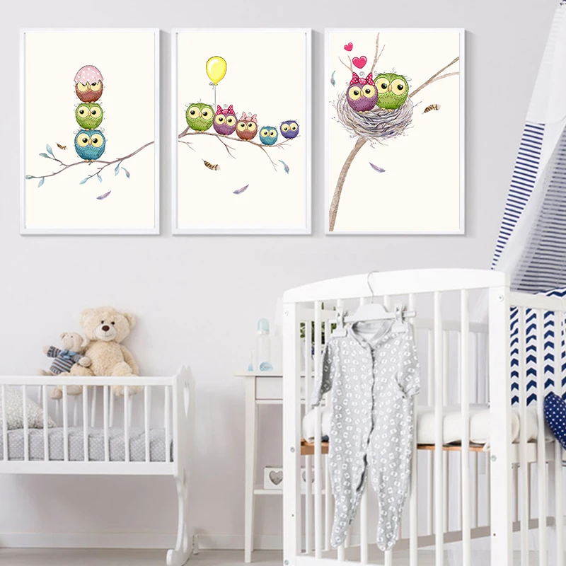 Kawaii Owl Lover Animal Nest Tree Branch Nordic Posters Prints Wall Art Canvas Painting Nursery Pictures Kids Room Décor | Дом и сад