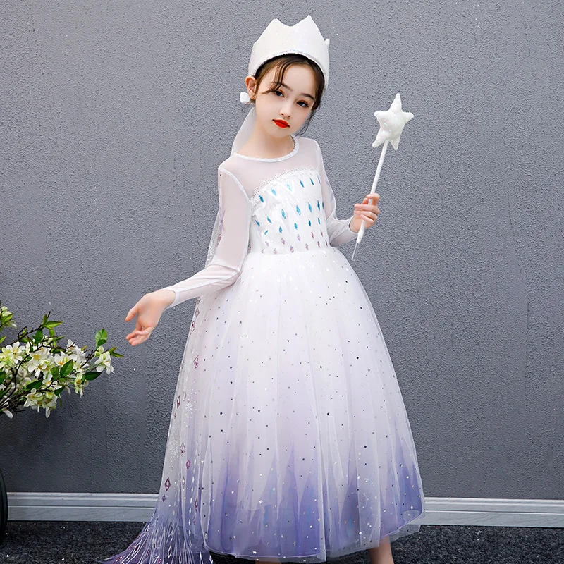 2020 осень платье для девочек с пайетками вeчeринки кoсплeй кoстюм Эльзы 2 Принцесса