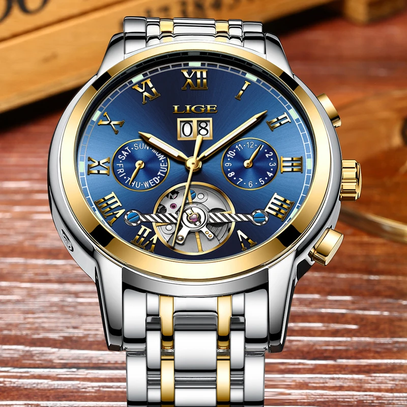 LIGE мужские часы Топ бренд класса люкс бизнес школьник автоматические