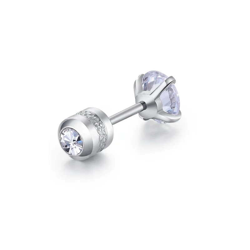 

45BC Hypoallergenic Stainless Steel Stud Earrings Round Cubic Zirconia CZ Earring Set for Women Men 2mm-6mm