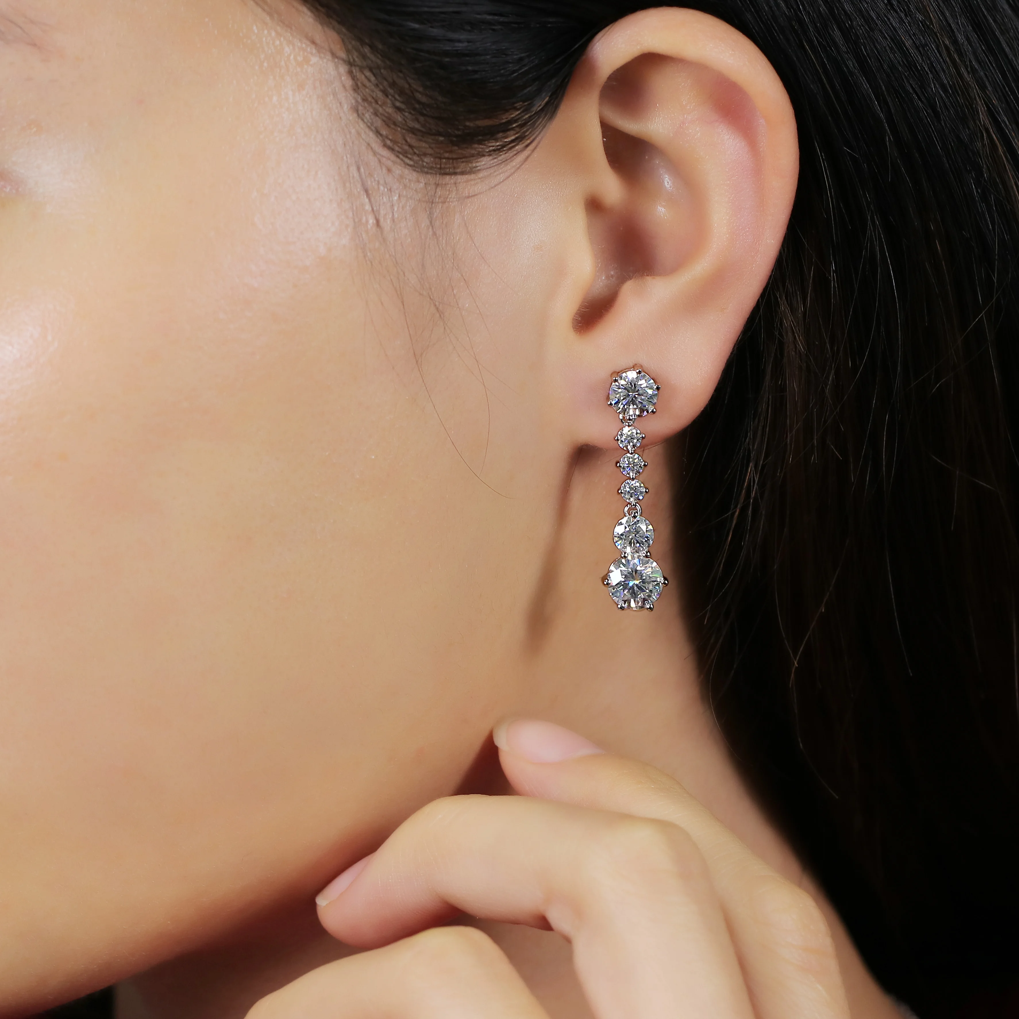 Женские серьги подвески с муассанитом под Белое золото 14 к|drop earrings|earrings 18kearring 18k