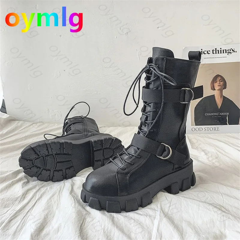 

Martin boots female 2021 summer new Korean version net red handsome belt buckle front tie retro thick heel Martin boots tide