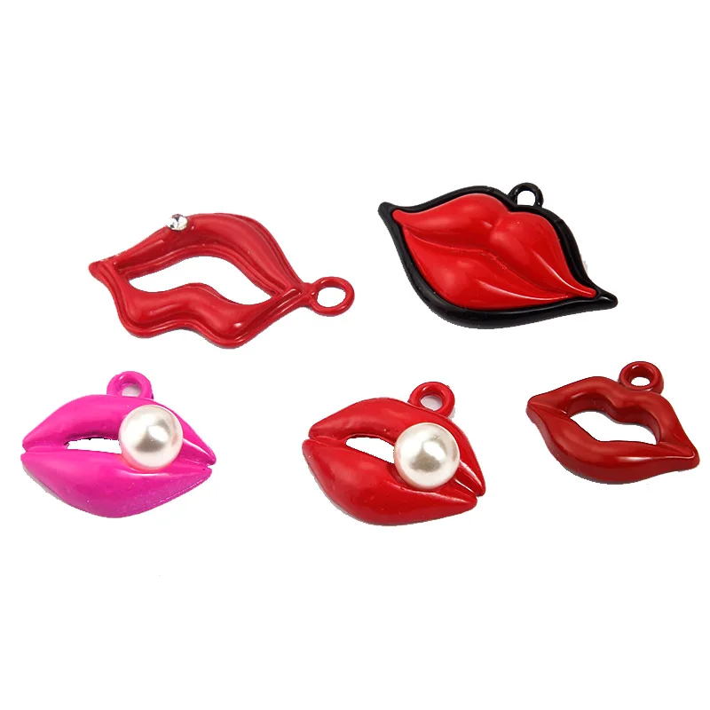 10 шт. разнообразные эмалевые красные губы золотого цвета из цинкового сплава для