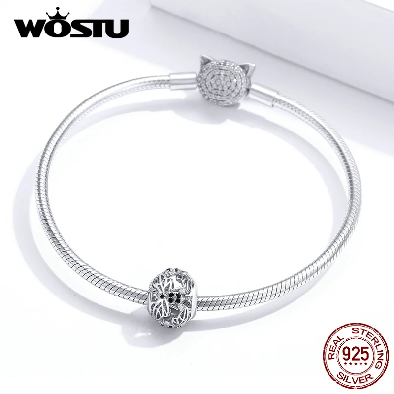 WOSTU Hollowing Bees Beads 925 Sterling Silver Openwork Round Charms Fit Women Original Bracelet Pendant Necklace Jewelry FNC200 | Украшения