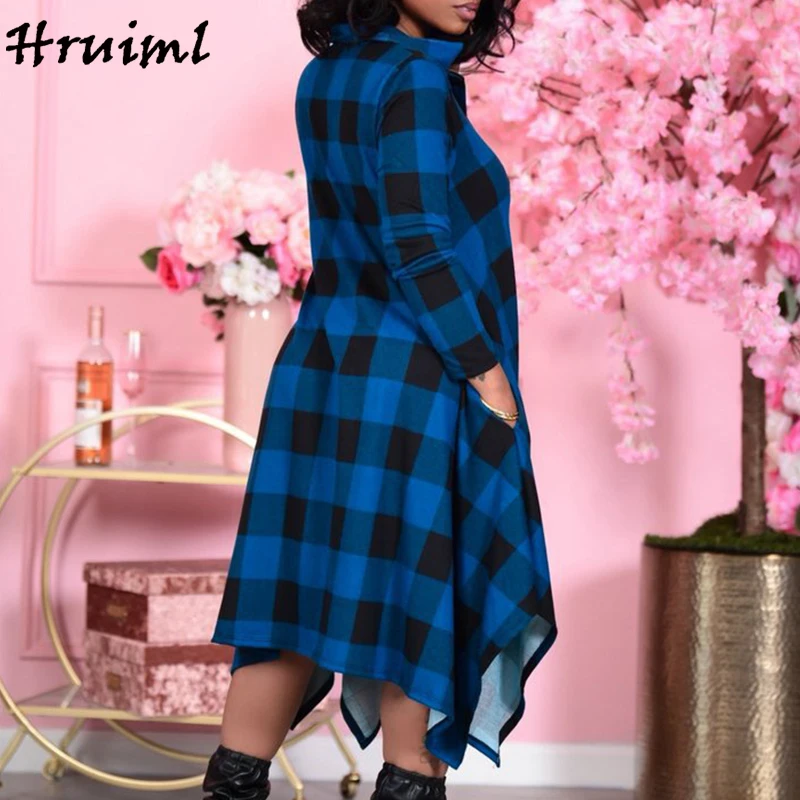 

Vintage Women's Dress Plus Size Casual Loose Long Sleeve Mid-Calf Dress Plaid Female Shirt Dress 2020 Fashion Autumn Sukienka