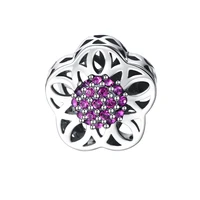 gw 925 sterling silver with flower shape with purple cubic zirconia charm bracelet bead for women