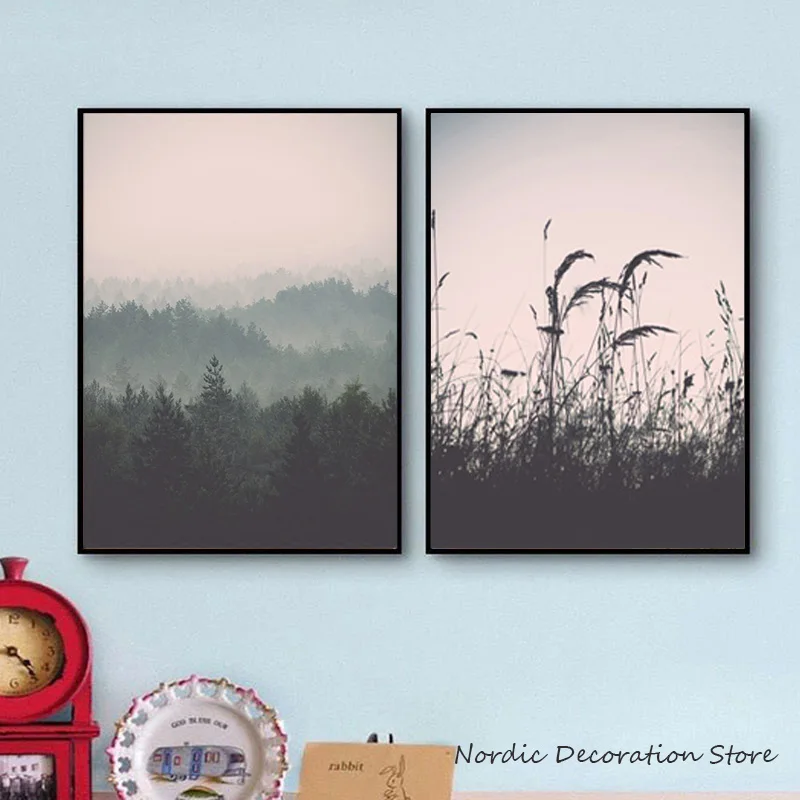 Лес Скандинавское украшение домашний пейзаж розовые постеры и принты черно
