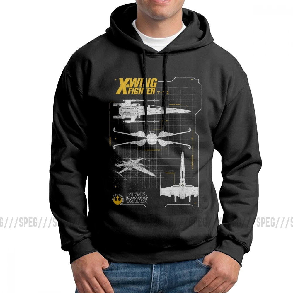 Звездные войны Сопротивление X-Wing схема мужские толстовки с капюшоном очищенный хлопок удивительные толстовки белые топы с капюшоном - Цвет: Черный