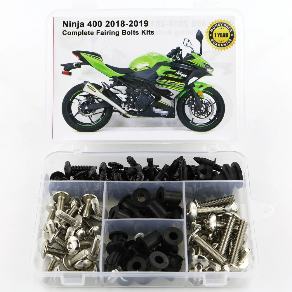 

Подходит для Kawasaki Ninja 400 2018 2019-2024, полный комплект болтов для обтекателя, винты для кузова, стальные зажимы, скоростные гайки, закрывающие болты
