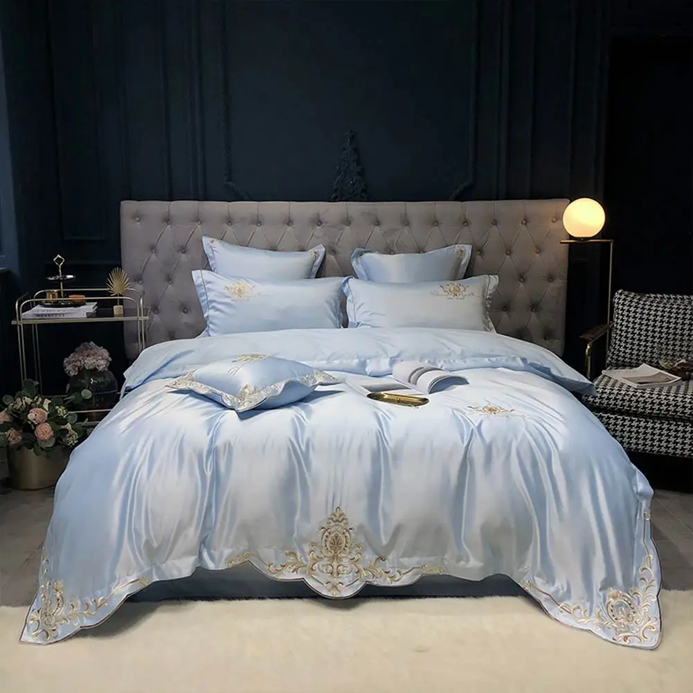 

Svetanya Satin Artificial Silk Bedding Set Hotel Fitted Sheet Linens Queen King Duvet Cover Set