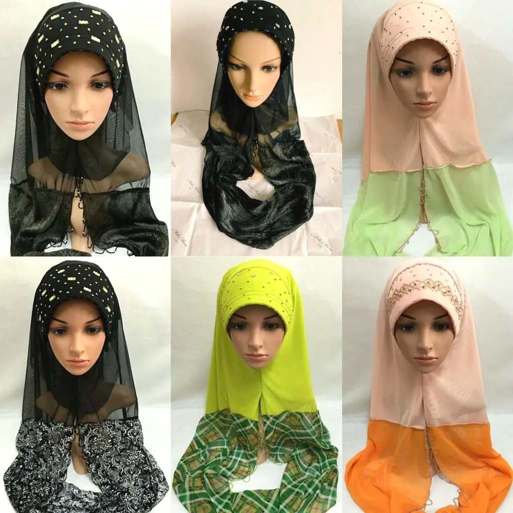 Модные женские хиджабы с мусульманскими арабскими принтами стразы шапка-тюрбан |
