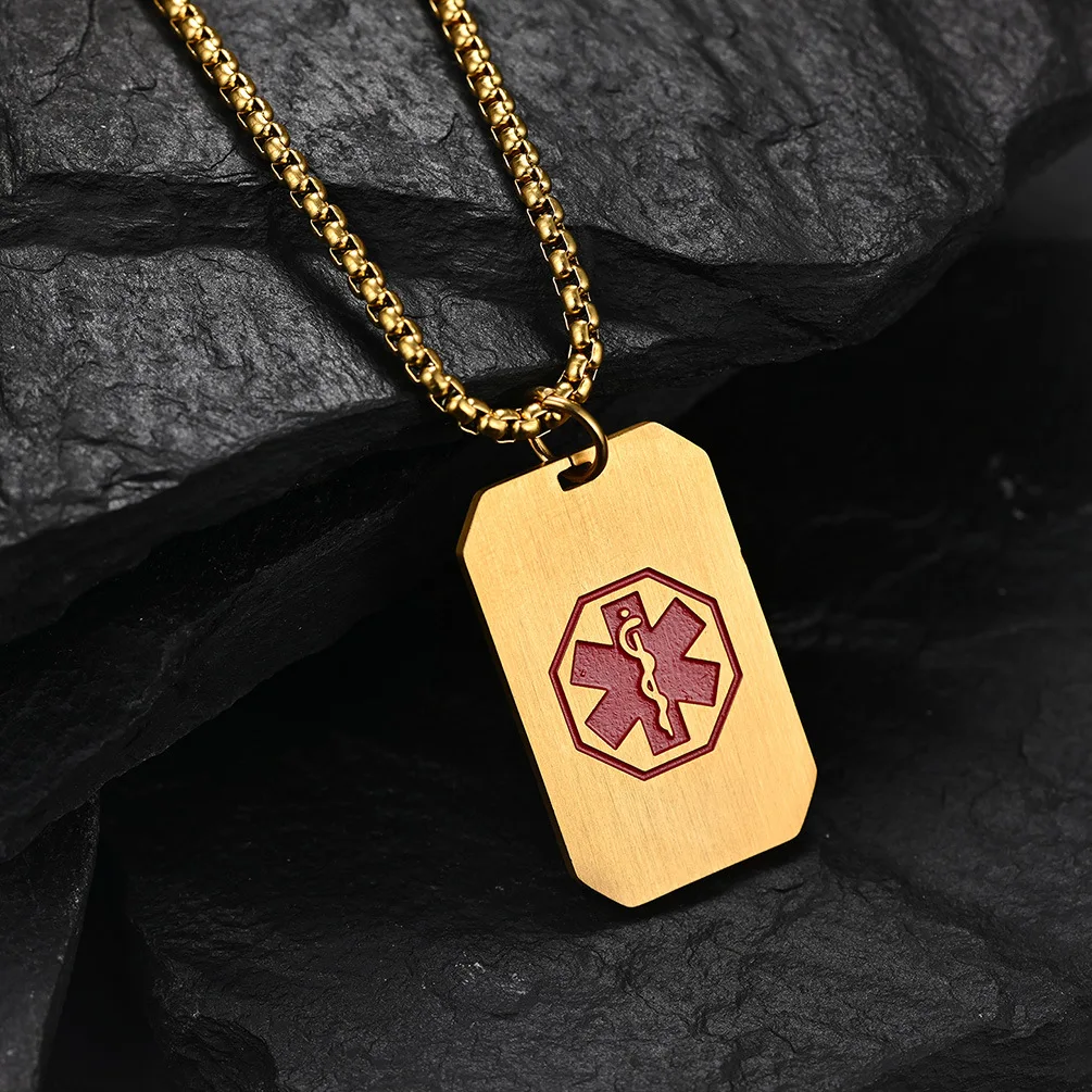 Angepasst DIY Medical Alert ID Halskette Dog Tag Anhänger für Männer Edelstahl Matte EIS SOS Halsketten Personalisierte Schmuck – Detail 8