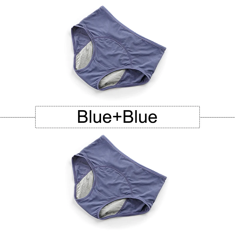 Blue Blue 2 шт./партия, хлопковые менструальные трусики, герметичное нижнее белье для женщин с высокой талией, бесшовные трусы с дышащими отверстиями, большие размеры - Цвет: Blue Blue