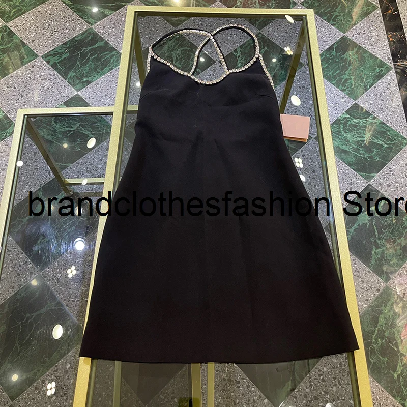 

Sexy Fashion Black Backless Crystal Diamond Spaghetti Strap Dress Women High Quality Banquet Party Sleeveless Dresses Lady 2021