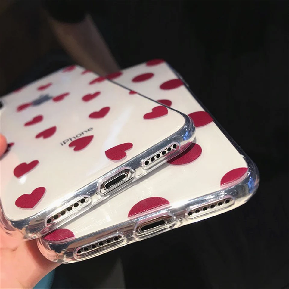 Чехол для телефона LOVECOM для iPhone 11 Pro XS Max XR XS X 6 6S 7 8 Plus Love Heart из мягкого термополиуретана Ультратонкий Прозрачный чехол для задней панели телефона в подарок