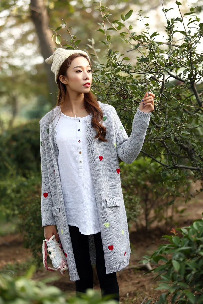 Японские Женские вязаные свитера в горошек с мультяшным рисунком вязаное пальто