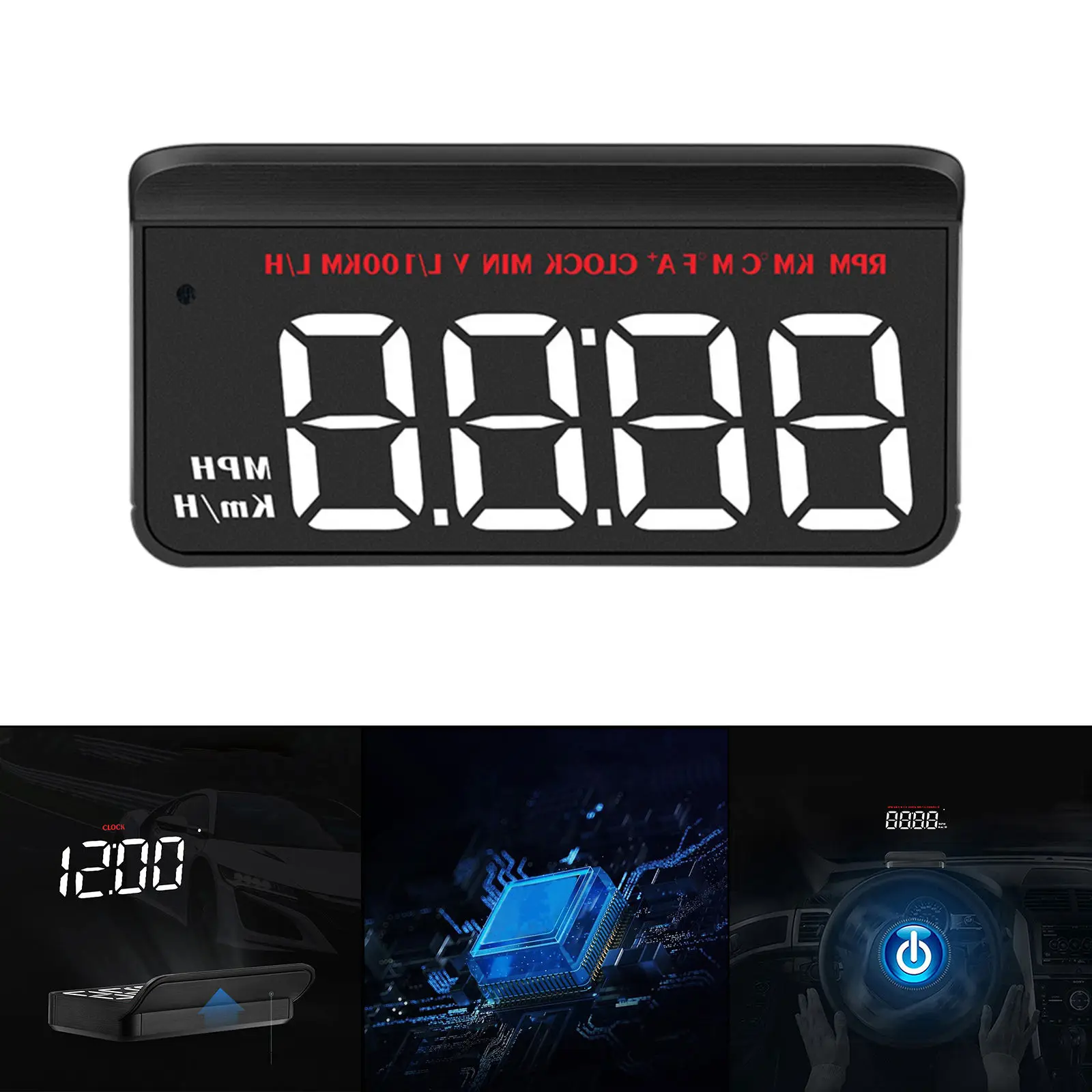 

Проектор автомобильный на лобовое стекло, спидометр, вилка и воспроизведение