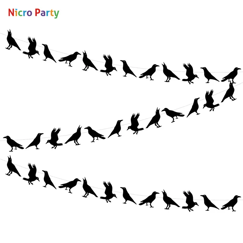 Nicro 4 м черная Гирлянда для украшения Хэллоуина бумажная ворона вечерние товары