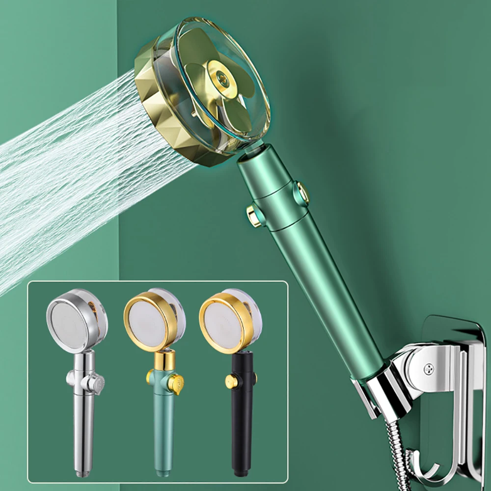 

Thicken New Material Shower Head Turbine Powerful Pressurization One-key Water Stop Free Turn Around Detachable For Cleaning