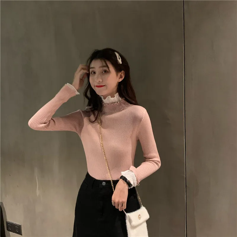 2019 осень и зима новая женская теплая одежда водолазка в виде листьев лотоса