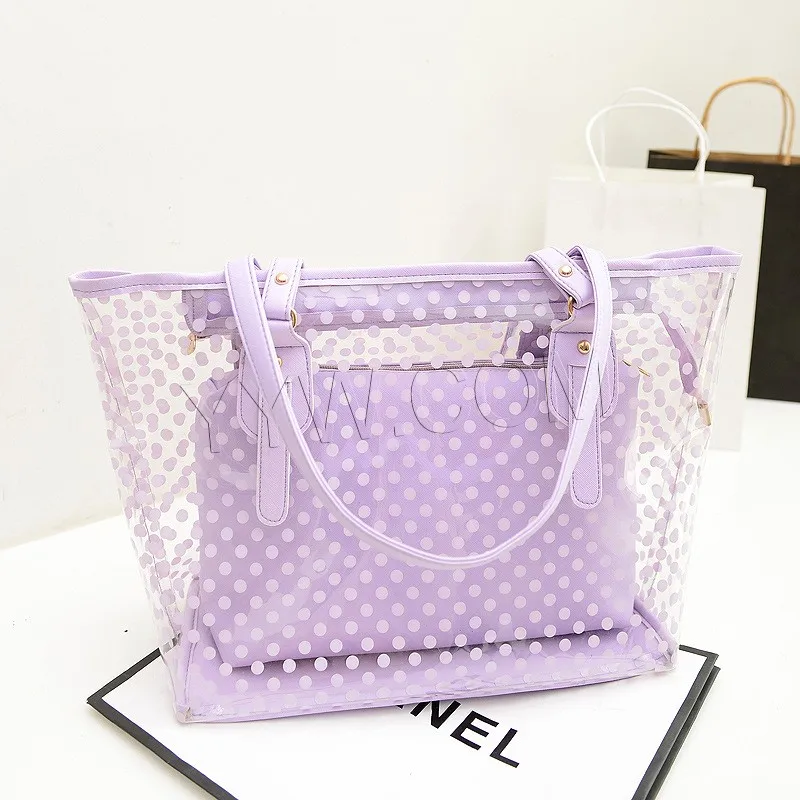 

New Unlined Pvc Bag Suit Womens Handbag Two Piece Shoulder Bags For Women Fashion Bag Capacity Tote Purple Sac Transparent Femme