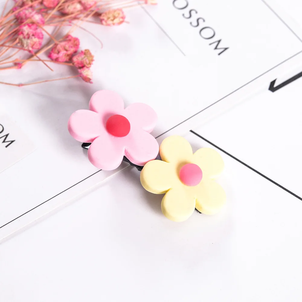Yellow Pink Заколки для волос для маленьких девочек яркие цвета цветок шпильки зажимы для волос Утконос головные уборы милые аксессуары для волос заколки для волос для девочек вечерние - Цвет: Yellow Pink