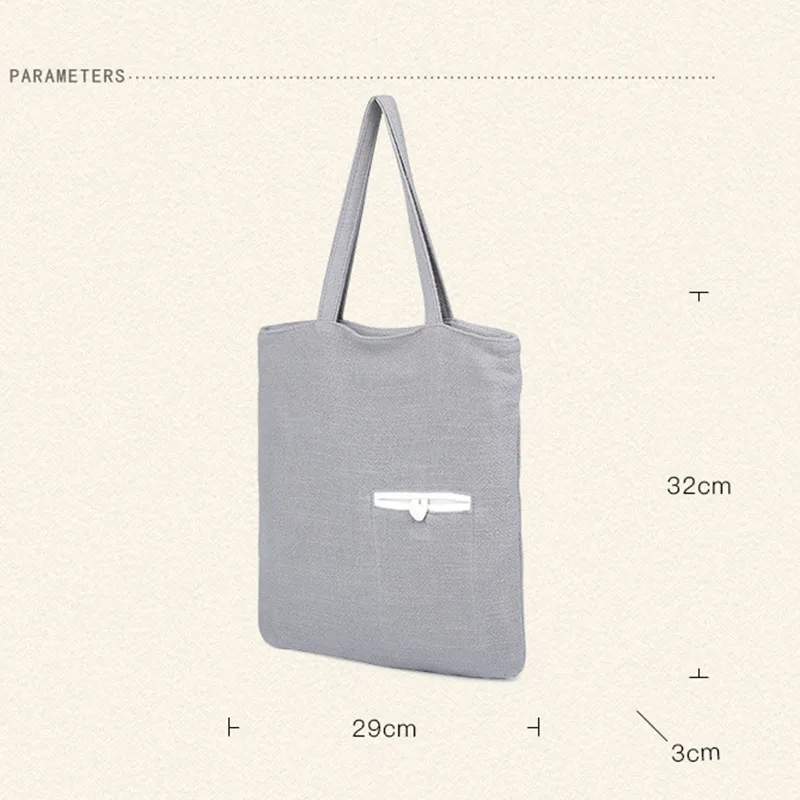 

LILY QUEEN Shoulder Bag Cotton Linen Casual Solid Color Handbag Foldable Reusable Women Shopping Beach Bag
