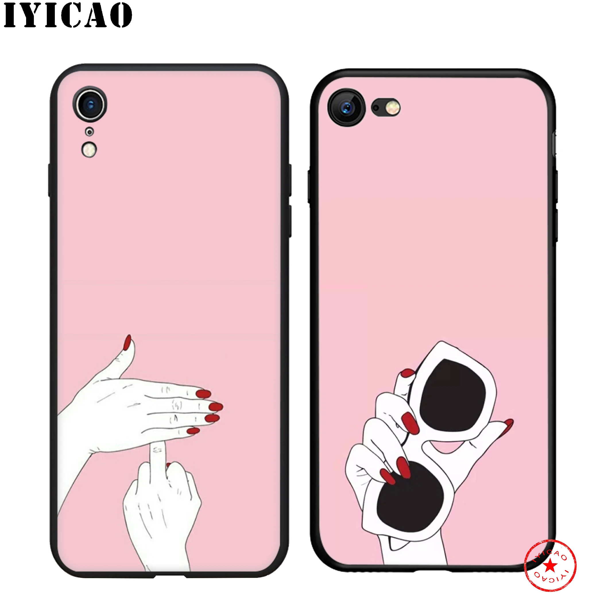 IYICAO Best Friend Pink Hands Soft Black Silicone Case for iPhone 11 Pro Xr Xs Max X or 10 8 7 6 6S Plus 5 5S SE |